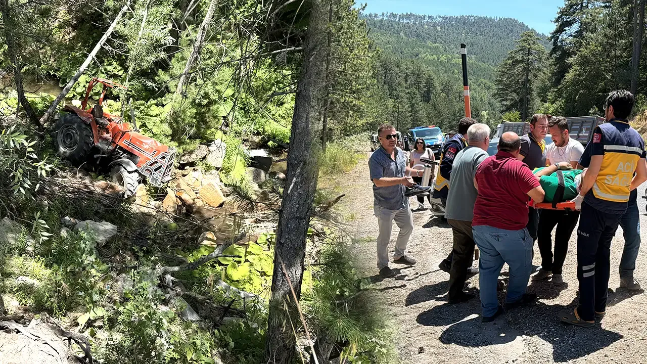 Kütahya'da traktör uçuruma sürüklendi, sürücü yaralı
